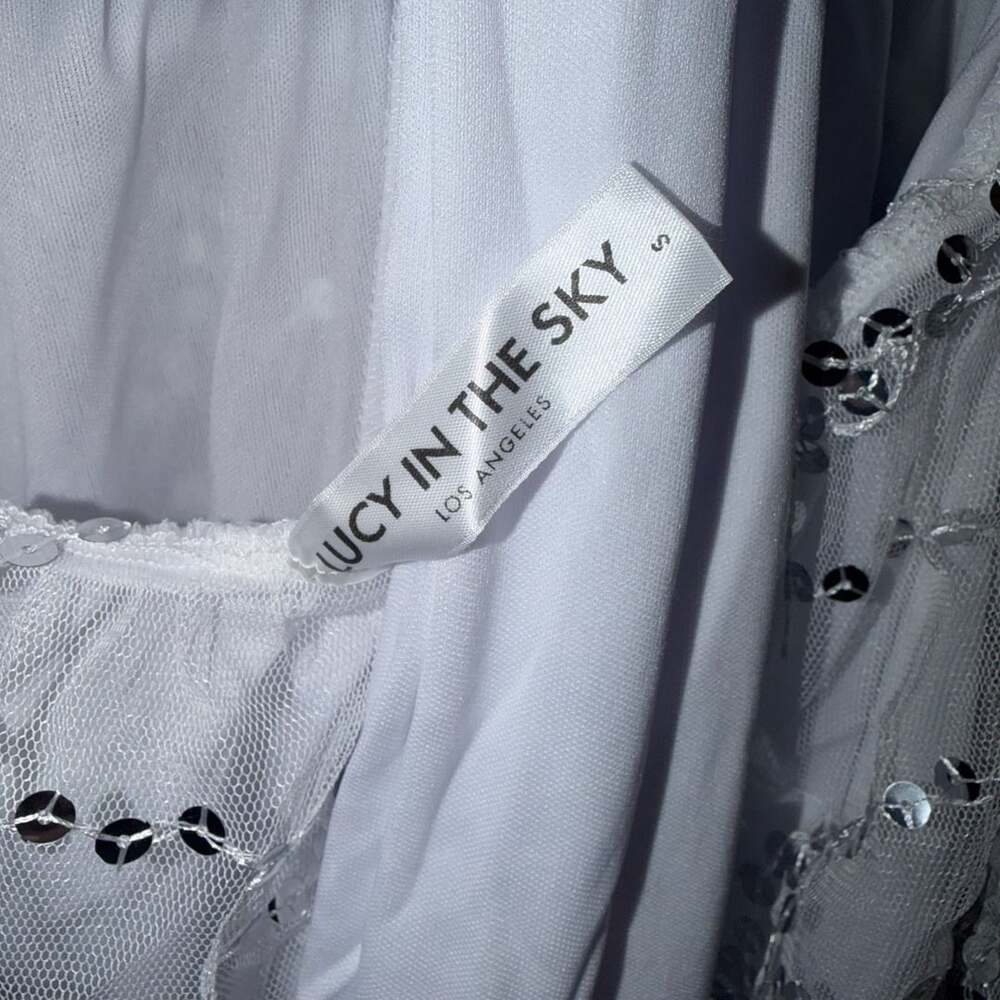 Lucy In The Sky Sequin Romper Size S White Halter Tulle Mini - Picture 4 of 5